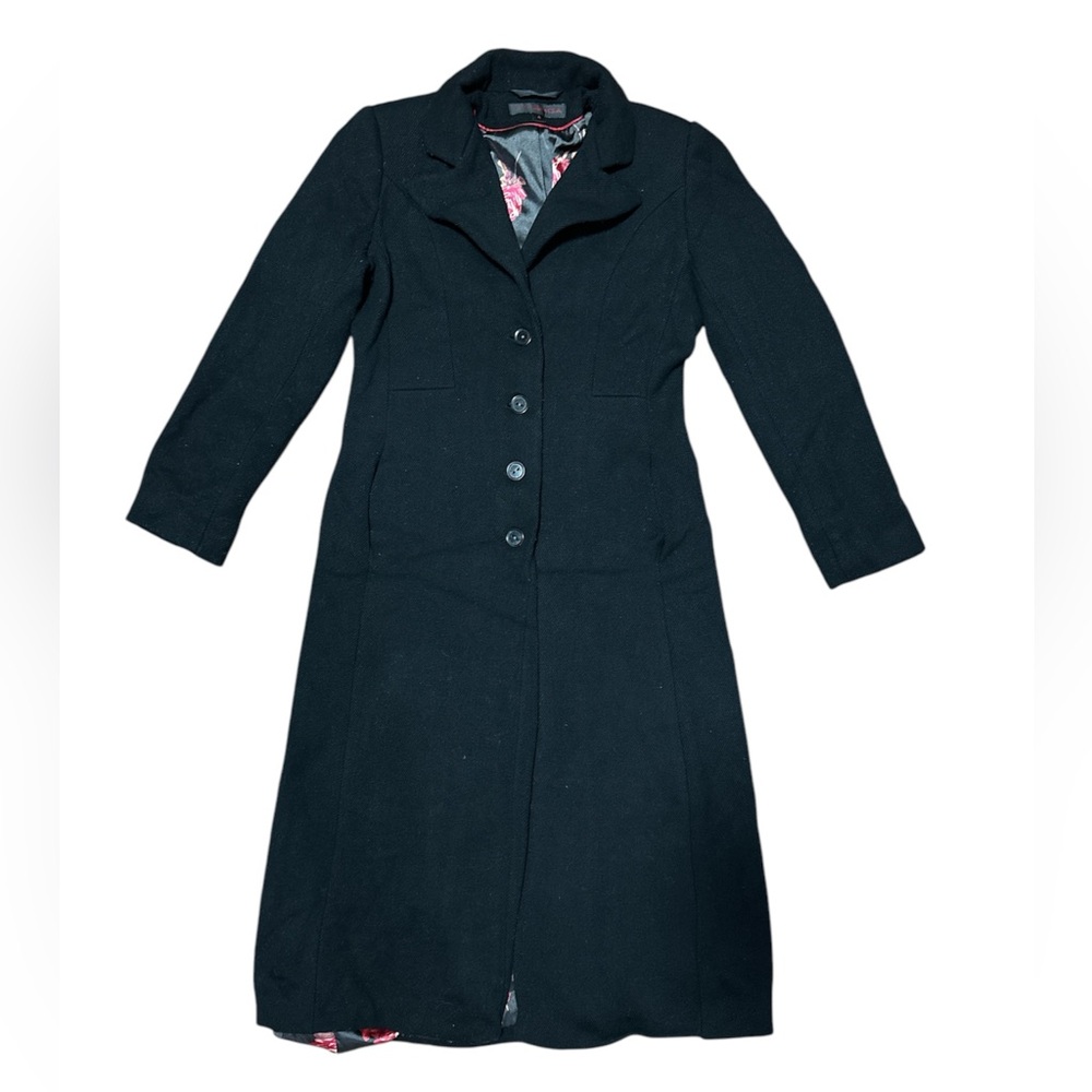 VINTAGE Via Spiga Black Embossed Floral Print Long Trenchcoat Size 4